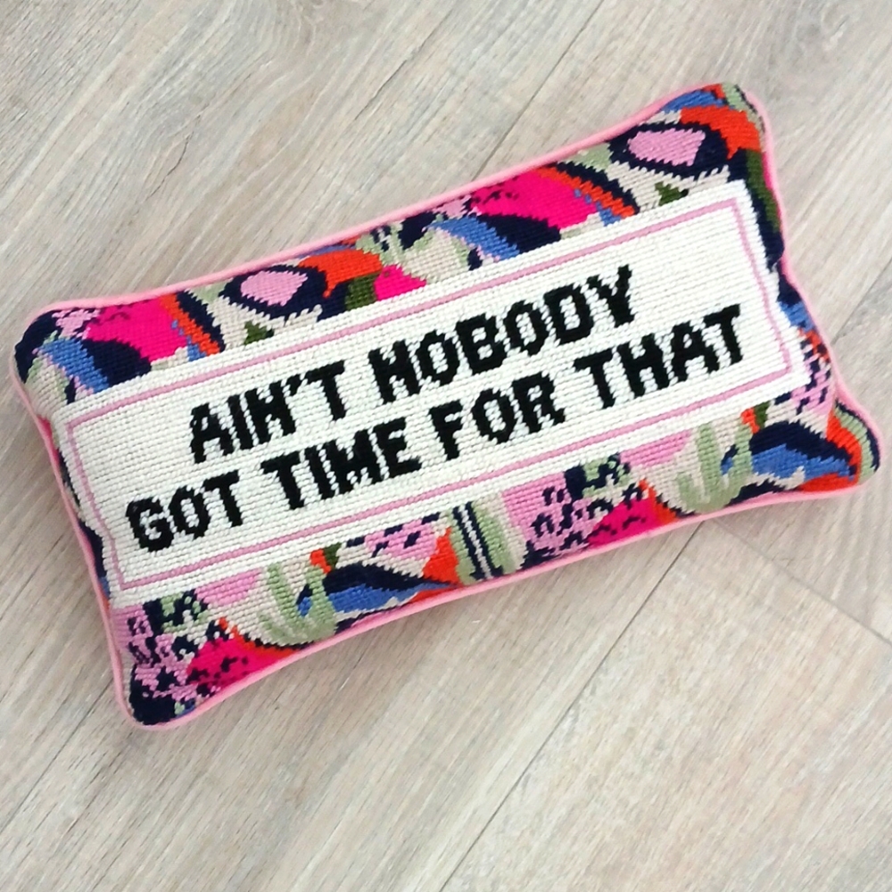 Furbish needlepoint pillow funny